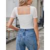 image:imageAvidlove Womens Short Sleeve Bodysuit Square Neck Sheer Mesh Bodysuit Leotard Ruched Thong Body Date Outfits Going Out TopsWhite