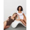 image:imageAvidlove Womens Short Sleeve Bodysuit Square Neck Sheer Mesh Bodysuit Leotard Ruched Thong Body Date Outfits Going Out TopsWhite