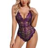 image:imageAvidlove Sexy Lingerie for Women Deep V Teddy Sheer Lace Bodysuit Snap Crotch One Piece BabydollBlackpurple