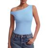 image:imageAvidlove Bodysuits for Women Off Shoulder Thong Bodysuit Double Lined One Piece Leotard Asymmetric Going Out TopsLight Blue