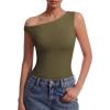 image:imageAvidlove Bodysuits for Women Off Shoulder Thong Bodysuit Double Lined One Piece Leotard Asymmetric Going Out TopsOlive Green