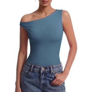 image:imageAvidlove Bodysuits for Women Off Shoulder Thong Bodysuit Double Lined One Piece Leotard Asymmetric Going Out TopsDark Blue