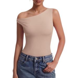 image:imageAvidlove Bodysuits for Women Off Shoulder Thong Bodysuit Double Lined One Piece Leotard Asymmetric Going Out TopsKhaki