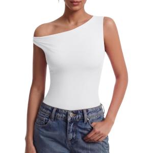 image:imageAvidlove Bodysuits for Women Off Shoulder Thong Bodysuit Double Lined One Piece Leotard Asymmetric Going Out TopsWhite