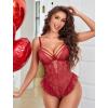 image:imageAvidlove Lingerie for Women Sexy Lace Bodysuit Deep V Teddy One Piece BabydollWine Red