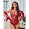 image:imageAvidlove Lingerie for Women Sexy Lace Bodysuit Deep V Teddy One Piece BabydollWine Red