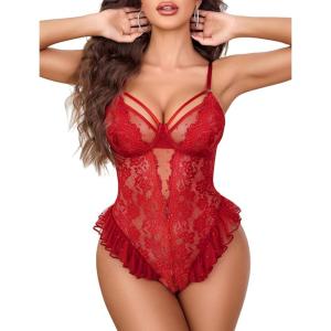 image:imageAvidlove Lingerie for Women Sexy Lace Bodysuit Deep V Teddy One Piece BabydollRed