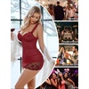 image:imageAvidlove Lingerie for Women Mesh Babydoll Lingeries Lace Chemise Floral Sleepwear Dress Sheer Exotic Boudoir Outfit SXXLWine Red Floral