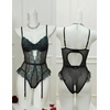 image:imageAvidlove Lingerie for Women Mesh Lace Bodysuit Sexy Wireless Garter Lingerie Set Teddy LingerieNo StockingsBlack  Blue Green
