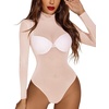 image:imageAvidlove Long Sleeve Bodysuit for Women Turtleneck Sheer Mesh Bodysuit Geo Print LeotardsChampagne