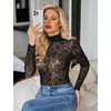 image:imageAvidlove Long Sleeve Bodysuit for Women Turtleneck Sheer Mesh Bodysuit Geo Print LeotardsFloral