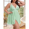 image:imageAvidlove Plus Size Lingerie for Women Sexy Lingerie Dress Lace Babydoll Lingerie VNeck Open Front Strap NightdressIce Green