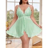 image:imageAvidlove Plus Size Lingerie for Women Sexy Lingerie Dress Lace Babydoll Lingerie VNeck Open Front Strap NightdressIce Green