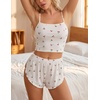 image:imageAvidlove Women Cami Ribbed Pajama Set Sexy Side Slit Sleepwear Soft Lingerie 2 Piece PJ SetWhite Cherry