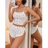 image:imageAvidlove Women Cami Ribbed Pajama Set Sexy Side Slit Sleepwear Soft Lingerie 2 Piece PJ SetWhite Cherry