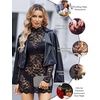 image:imageAvidlove Women Sexy Sheer Lace Bodycon Mini Dress Long Sleeve Mock Neck Cocktail Party Dresses See Through Lingerie OutfitBlack