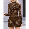 image:imageAvidlove Women Sexy Sheer Lace Bodycon Mini Dress Long Sleeve Mock Neck Cocktail Party Dresses See Through Lingerie OutfitBrown