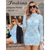 image:imageAvidlove Women Sexy Sheer Lace Bodycon Mini Dress Long Sleeve Mock Neck Cocktail Party Dresses See Through Lingerie OutfitLight Blue