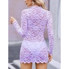image:imageAvidlove Women Sexy Sheer Lace Bodycon Mini Dress Long Sleeve Mock Neck Cocktail Party Dresses See Through Lingerie OutfitLilac