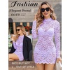 image:imageAvidlove Women Sexy Sheer Lace Bodycon Mini Dress Long Sleeve Mock Neck Cocktail Party Dresses See Through Lingerie OutfitLilac
