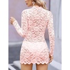 image:imageAvidlove Women Sexy Sheer Lace Bodycon Mini Dress Long Sleeve Mock Neck Cocktail Party Dresses See Through Lingerie OutfitPink