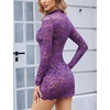 image:imageAvidlove Women Sexy Sheer Lace Bodycon Mini Dress Long Sleeve Mock Neck Cocktail Party Dresses See Through Lingerie OutfitPurple