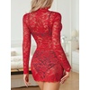 image:imageAvidlove Women Sexy Sheer Lace Bodycon Mini Dress Long Sleeve Mock Neck Cocktail Party Dresses See Through Lingerie OutfitRed
