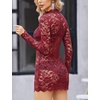 image:imageAvidlove Women Sexy Sheer Lace Bodycon Mini Dress Long Sleeve Mock Neck Cocktail Party Dresses See Through Lingerie OutfitWine Red