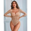 image:imageAvidlove Womens Bodysuits Long Sleeve Body Suits Womens Lace Going Out Tops One Piece Bodysuits for Women with Snap CrotchLight Tan