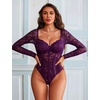 image:imageAvidlove Womens Bodysuits Long Sleeve Body Suits Womens Lace Going Out Tops One Piece Bodysuits for Women with Snap CrotchPurple