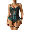image:imageAvidlove Lingerie for Women Mesh Lace Bodysuit Sexy Wireless Garter Lingerie Set Teddy LingerieNo StockingsBlack  Blue Green