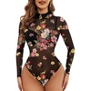 image:imageAvidlove Long Sleeve Bodysuit for Women Turtleneck Sheer Mesh Bodysuit Geo Print LeotardsBf298