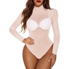 image:imageAvidlove Long Sleeve Bodysuit for Women Turtleneck Sheer Mesh Bodysuit Geo Print LeotardsChampagne