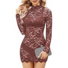 image:imageAvidlove Women Sexy Sheer Lace Bodycon Mini Dress Long Sleeve Mock Neck Cocktail Party Dresses See Through Lingerie OutfitDeep Purple Red