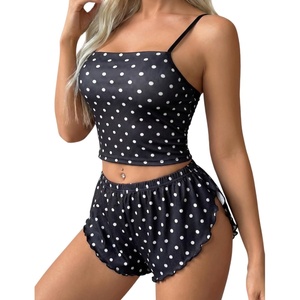 image:imageAvidlove Women Cami Ribbed Pajama Set Sexy Side Slit Sleepwear Soft Lingerie 2 Piece PJ SetBlack Polka Dots