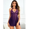 image:imageAvidlove Lingerie For Women Lace Babydoll Sexy Chemise Halter Nightwear Mesh SleepwearPurple