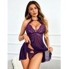 image:imageAvidlove Lingerie For Women Lace Babydoll Sexy Chemise Halter Nightwear Mesh SleepwearPurple