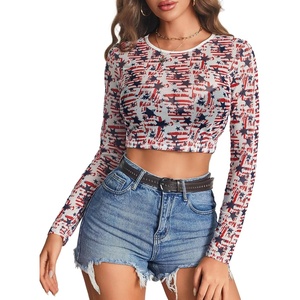 image:imageAvidlove Womens Mesh Tops Long Sleeve See Through Tee Shirt Crop Sheer Blouse Sexy Clubwear XS4XLAflag