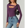 image:imageAvidlove Women Long Sleeve Bodysuit Scoop Neck Cutout Thong Body Suits Double Lined Slim Fitted Leotard Going Out TopsPurple