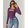 image:imageAvidlove Women Long Sleeve Bodysuit Scoop Neck Cutout Thong Body Suits Double Lined Slim Fitted Leotard Going Out TopsPurple