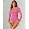 image:imageAvidlove Women Long Sleeve Bodysuit Scoop Neck Cutout Thong Body Suits Double Lined Slim Fitted Leotard Going Out TopsRose Red