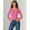 image:imageAvidlove Women Long Sleeve Bodysuit Scoop Neck Cutout Thong Body Suits Double Lined Slim Fitted Leotard Going Out TopsRose Red