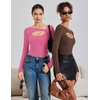 image:imageAvidlove Women Long Sleeve Bodysuit Scoop Neck Cutout Thong Body Suits Double Lined Slim Fitted Leotard Going Out TopsRose Red