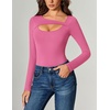 image:imageAvidlove Women Long Sleeve Bodysuit Scoop Neck Cutout Thong Body Suits Double Lined Slim Fitted Leotard Going Out TopsRose Red