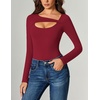 image:imageAvidlove Women Long Sleeve Bodysuit Scoop Neck Cutout Thong Body Suits Double Lined Slim Fitted Leotard Going Out TopsWine Red