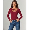 image:imageAvidlove Women Long Sleeve Bodysuit Scoop Neck Cutout Thong Body Suits Double Lined Slim Fitted Leotard Going Out TopsWine Red