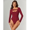 image:imageAvidlove Women Long Sleeve Bodysuit Scoop Neck Cutout Thong Body Suits Double Lined Slim Fitted Leotard Going Out TopsWine Red