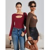 image:imageAvidlove Women Long Sleeve Bodysuit Scoop Neck Cutout Thong Body Suits Double Lined Slim Fitted Leotard Going Out TopsWine Red