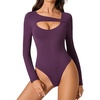 image:imageAvidlove Women Long Sleeve Bodysuit Scoop Neck Cutout Thong Body Suits Double Lined Slim Fitted Leotard Going Out TopsPurple