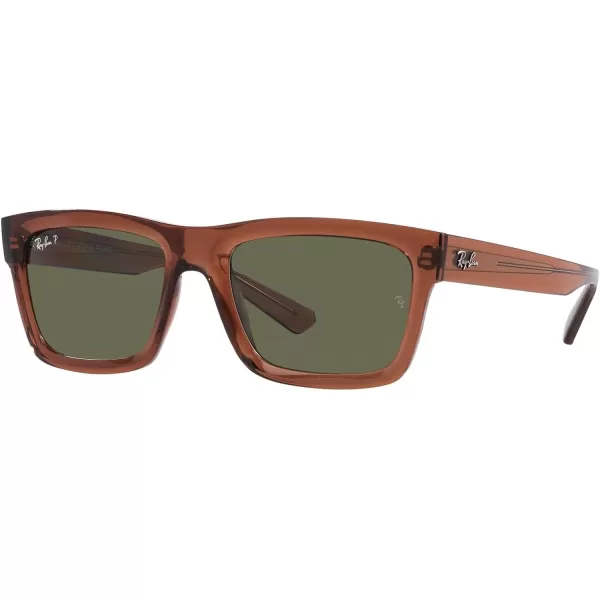 RayBan Mens Rb4396f Warren Low Bridge Fit Rectangular SunglassesTransparent BrownDark Green Polarized